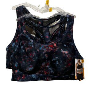 NEW- Avia Sports Bra Breathable Black Multicolor - 2 Pack- Size Large (12-14)